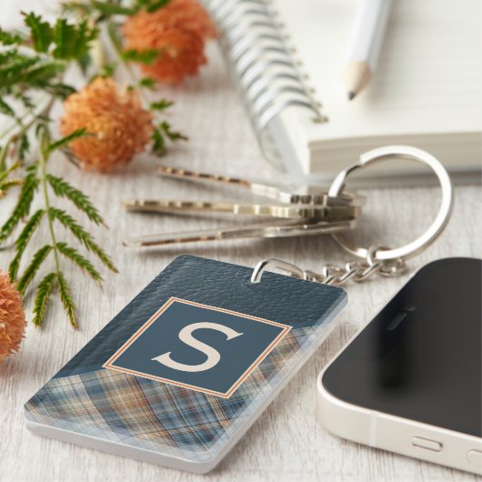 Aangepaste rustieke donker Blauwgroen blauw streep Sleutelhanger (Voorkant Rechts)