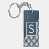 Aangepaste rustieke donkerblauw bruin gestreept pa sleutelhanger (Voorkant Links)