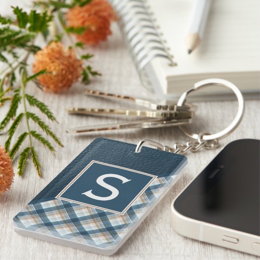 Aangepaste rustieke donkerblauw bruin gestreept pa sleutelhanger (Voorkant Rechts)