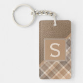 Aangepaste rustieke donkerbruin bruin beige geruit sleutelhanger (Voorkant)