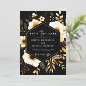 Aangepaste rustieke gouden en zwarte bruiloft save the date (Staand voorkant)