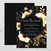 Aangepaste rustieke gouden en zwarte bruiloft save the date (Voorkant / Achterkant)