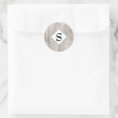 Aangepaste Rustieke Grijze Houten Monogrammering E Ronde Sticker (Tas)