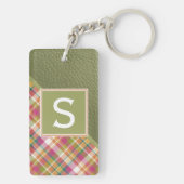 Aangepaste rustieke groene streep geruite patroon sleutelhanger (achterkant)