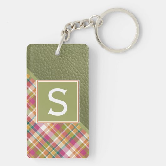 Aangepaste rustieke groene streep geruite patroon sleutelhanger (achterkant)