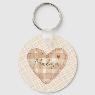 Aangepaste rustieke hart Tartarn patroon bruin Sleutelhanger