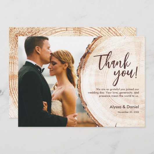 Aangepaste Rustieke Hout Unieke Huwelijksfoto Bedankkaart (Voorkant / Achterkant)