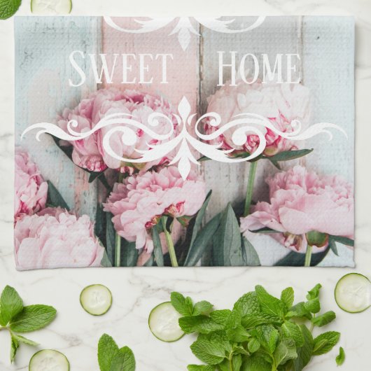 Aangepaste  rustieke houten Roze Blauwe verf Bloem Theedoek (Gevouwen)