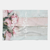 Aangepaste  rustieke houten Roze Blauwe verf Bloem Theedoek (Horizontaal)