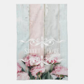 Aangepaste  rustieke houten Roze Blauwe verf Bloem Theedoek (Verticaal)