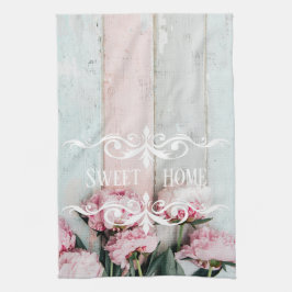 Aangepaste  rustieke houten Roze Blauwe verf Bloem Theedoek