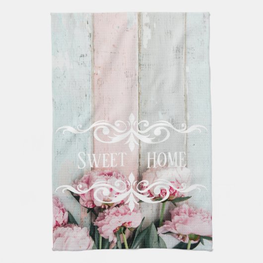 Aangepaste  rustieke houten Roze Blauwe verf Bloem Theedoek (Verticaal)