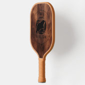 Aangepaste Rustieke Houten Textuur & Beer Monogram Pickleball Paddle (Links)