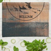 Aangepaste Rustieke Houtstructuur & Hert Monogram Theedoek (Gevouwen)