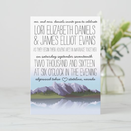 Aangepaste rustieke Lake & Mountain bruiloft uitno Kaart (Staand voorkant)