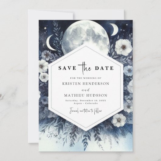 Aangepaste rustieke maanverlichte bruiloft save the date (Voorkant)
