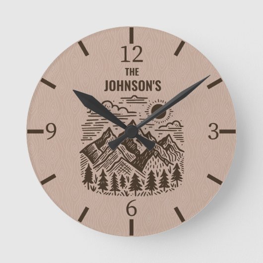 Aangepaste rustieke moderne bergen ronde klok (Voorkant)