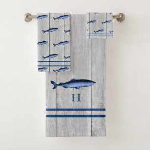 Aangepaste Rustieke Nautische Haai Blauw Grijs Hou Bad Handdoek