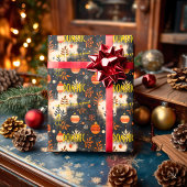 Aangepaste rustieke Ornamenten en gebladerte Kerst Cadeaupapier
