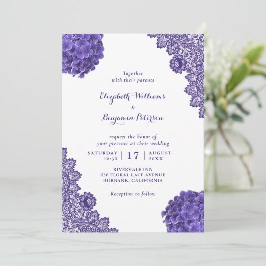 Aangepaste Rustieke Paarse Hydrangea Bloemen Kant  Kaart (Staand voorkant)