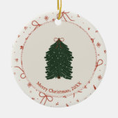 Aangepaste Rustieke Pijnboom Rood Groen Keramisch Ornament (Voorkant)