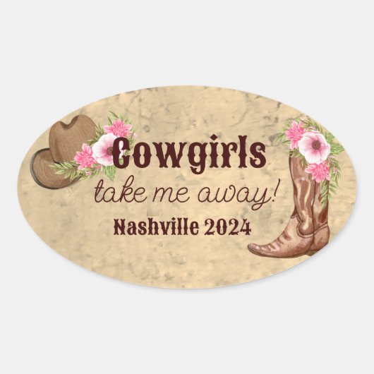 Aangepaste rustieke roze bloemencowgirl ovale sticker (Voorkant)