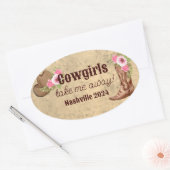 Aangepaste rustieke roze bloemencowgirl ovale sticker (Envelop)