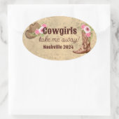 Aangepaste rustieke roze bloemencowgirl ovale sticker (Tas)