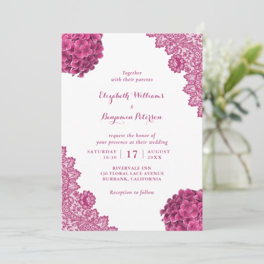 Aangepaste Rustieke Roze Hydrangea Bloemen Kant Hu Kaart (Staand voorkant)