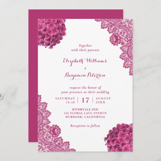 Aangepaste Rustieke Roze Hydrangea Bloemen Kant Hu Kaart (Voorkant / Achterkant)