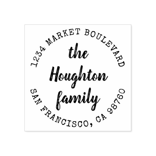 Aangepaste rustieke script familienaam retouradres rubberstempel (Afrduk)