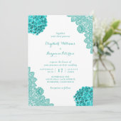 Aangepaste Rustieke Turquoise Hydrangea Lace Weddi Kaart (Staand voorkant)