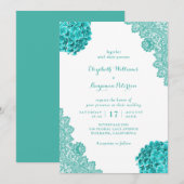 Aangepaste Rustieke Turquoise Hydrangea Lace Weddi Kaart (Voorkant / Achterkant)