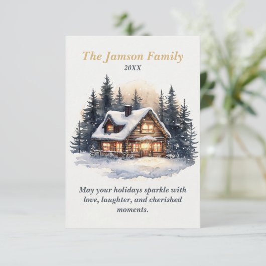 Aangepaste Rustieke Winter Cabin Holiday Kaart (Staand voorkant)