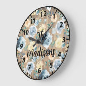 Aangepaste Rustige houten bloemen Blauw crème Grote Klok (Hoek)