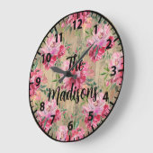 Aangepaste Rustige houten bloemen Roze Magnolias Grote Klok (Hoek)