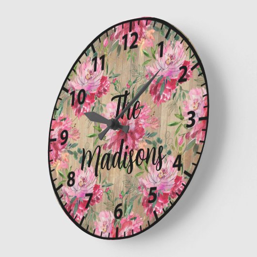 Aangepaste Rustige houten bloemen Roze Magnolias Grote Klok (Hoek)