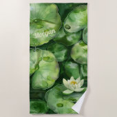 Aangepaste rustige Waterverf vijver | Lotus Art Gi Strandlaken (Voorkant)