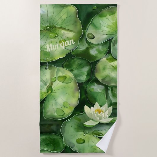 Aangepaste rustige Waterverf vijver | Lotus Art Gi Strandlaken (Voorkant)