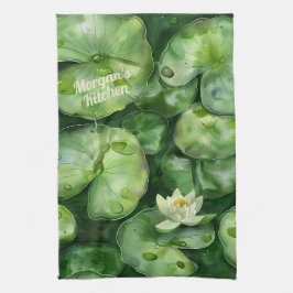 Aangepaste rustige Waterverf vijver | Lotus Art Gi Theedoek