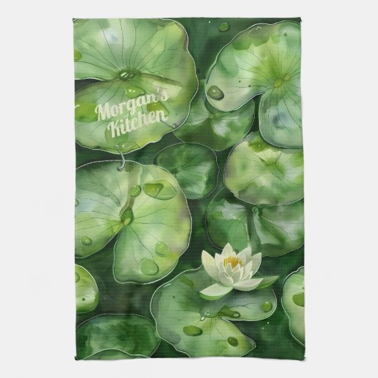 Aangepaste rustige Waterverf vijver | Lotus Art Gi Theedoek (Verticaal)