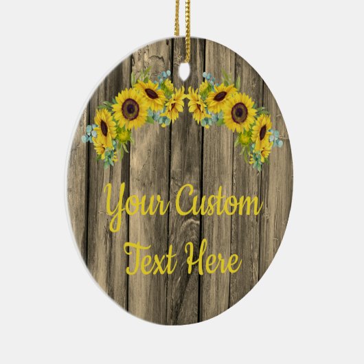 Aangepaste Rustige Wood - Zonnebloem - tekst Keramisch Ornament (Rechts)