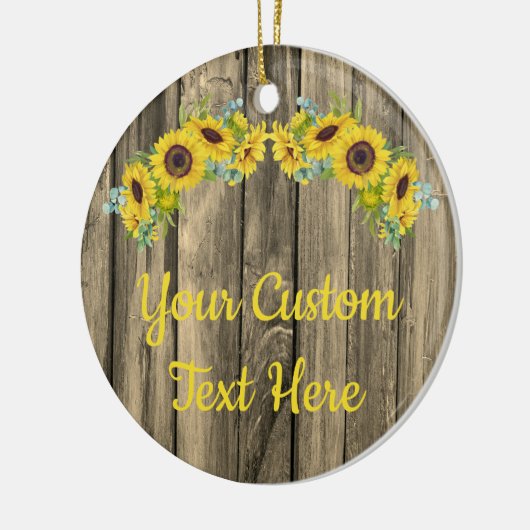 Aangepaste Rustige Wood - Zonnebloem - tekst Keramisch Ornament (Links)