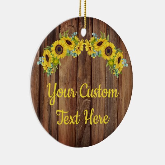 Aangepaste Rustige Wood - Zonnebloem - tekstkaart Keramisch Ornament (Rechts)