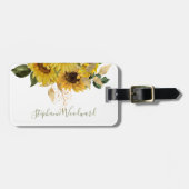 Aangepaste Rustige zonnebloem Groene Floral Bagagelabel (Voorkant horizontaal)
