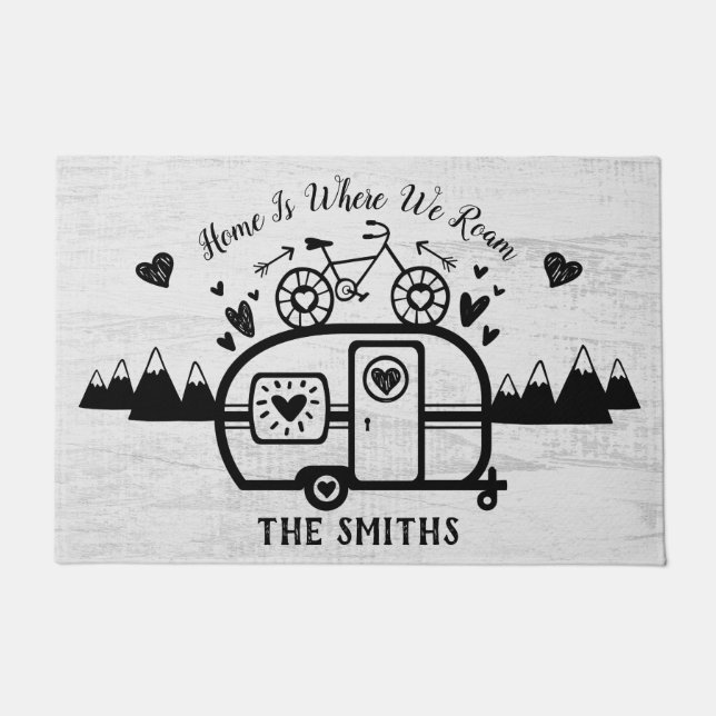 Aangepaste Rustische Camping Trailer Rv Lifestyle Deurmat (Voorkant)