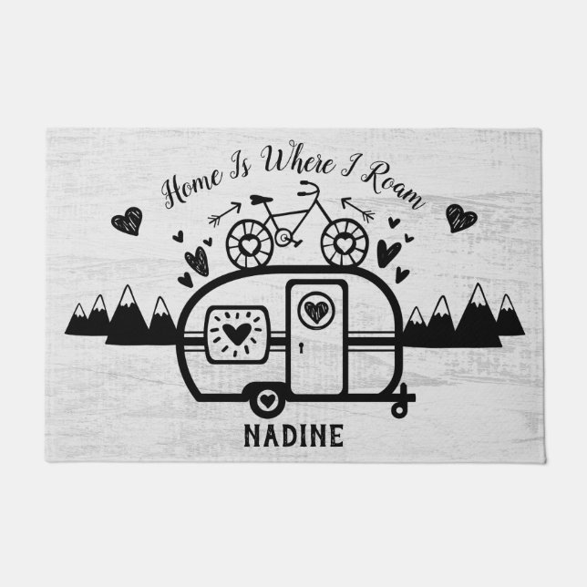 Aangepaste Rustische Camping Trailer Rv Lifestyle Deurmat (Voorkant)