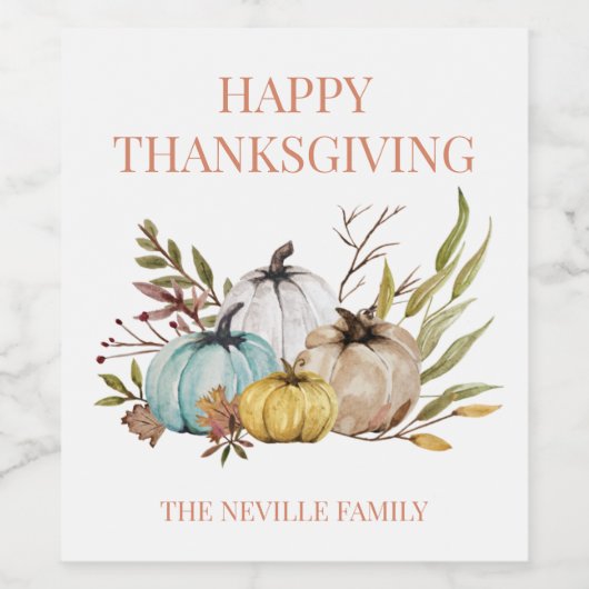 Aangepaste Rustische Herfst Pumpkins Thanksgiving Wijn Etiket (Enkel label)