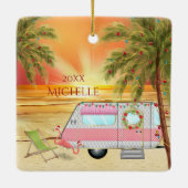 Aangepaste RV Camper Beach kerst Keramisch Ornament (Achterkant)