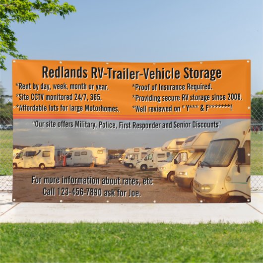 Aangepaste RV-trailer-voertuigopslagplaats Groot Spandoek (Buitenkant)